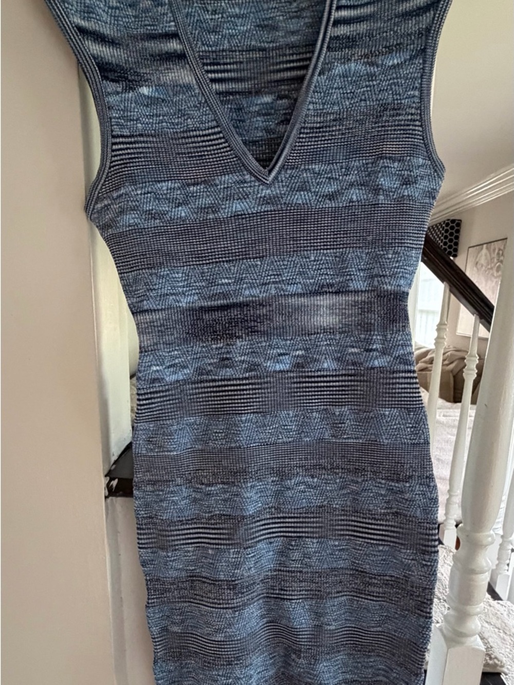 Karen Millen Heathered Blue V-Neck Bodycon Dress